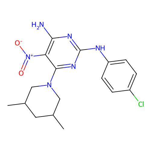 [4-Amino-6-(3,5-dimethylpiperidyl)-5-nitropyrimidin-2-yl](4-chlorophenyl)amine structure