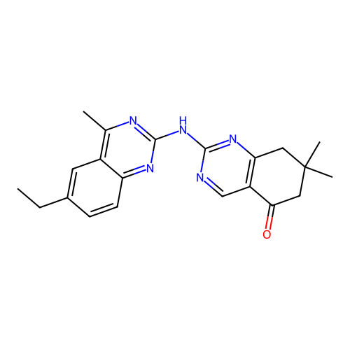 2-((6-ethyl-4-methylquinazolin-2-yl)amino)-7,7-dimethyl-7,8-dihydroquinazolin-5(6H)-one structure