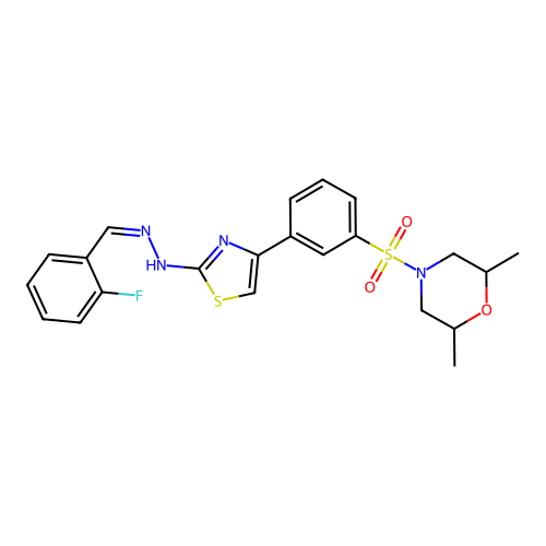 4-[(3-{(2Z)-2-[(2E)-(2-fluorobenzylidene)hydrazinylidene]-2,3-dihydro-1,3-thiazol-4-yl}phenyl)sulfonyl]-2,6-dimethylmorpholine structure