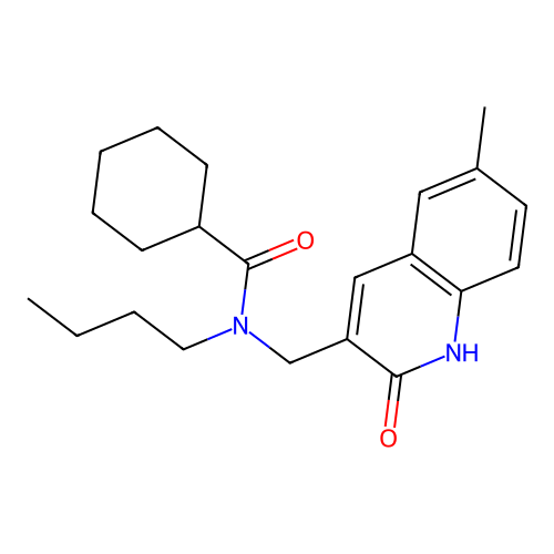 N-butyl-N-[(6-methyl-2-oxo-1H-quinolin-3-yl)methyl]cyclohexanecarboxamide structure