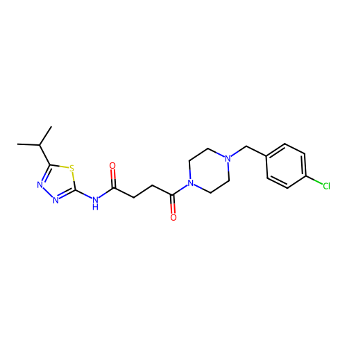 4-(4-(4-chlorobenzyl)piperazin-1-yl)-N-(5-isopropyl-1,3,4-thiadiazol-2-yl)-4-oxobutanamide structure