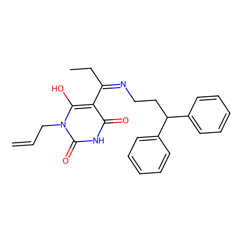 5-[1-(3,3-diphenylpropylamino)propylidene]-1-prop-2-enyl-1,3-diazinane-2,4,6-trione structure