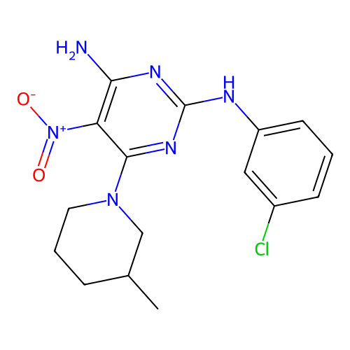 2-N-(3-chlorophenyl)-6-(3-methylpiperidin-1-yl)-5-nitropyrimidine-2,4-diamine structure