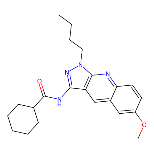 N-(1-butyl-6-methoxypyrazolo[3,4-b]quinolin-3-yl)cyclohexanecarboxamide structure