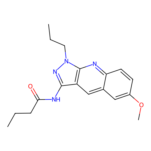 N-(6-methoxy-1-propylpyrazolo[3,4-b]quinolin-3-yl)butanamide structure
