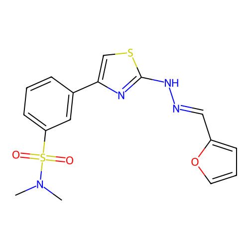 3-[2-[(2E)-2-(furan-2-ylmethylidene)hydrazinyl]-1,3-thiazol-4-yl]-N,N-dimethylbenzenesulfonamide structure