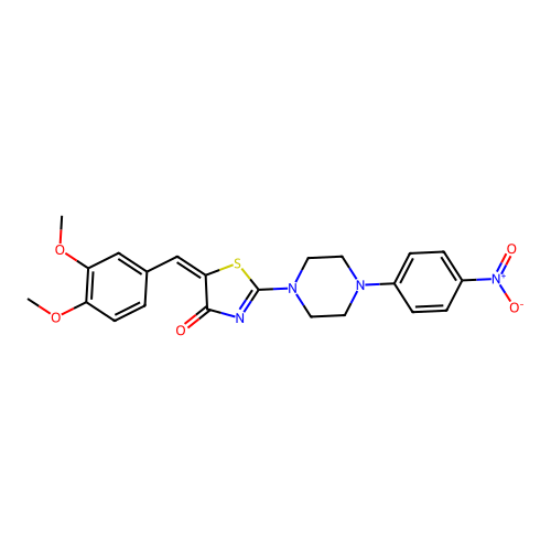 (E)-5-(3,4-dimethoxybenzylidene)-2-(4-(4-nitrophenyl)piperazin-1-yl)thiazol-4(5H)-one structure