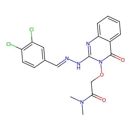 (E)-2-((2-(2-(3,4-dichlorobenzylidene)hydrazinyl)-4-oxoquinazolin-3(4H)-yl)oxy)-N,N-dimethylacetamide structure