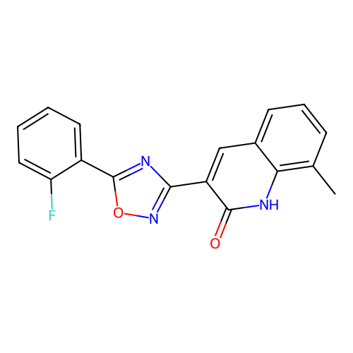 3-[5-(2-fluorophenyl)-1,2,4-oxadiazol-3-yl]-8-methylquinolin-2(1H)-one structure