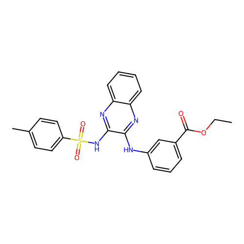 Ethyl 3-[(3-{[(4-methylphenyl)sulfonyl]amino}quinoxalin-2-yl)amino]benzoate structure