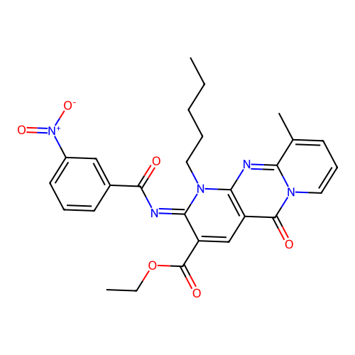 (Z)-ethyl 10-methyl-2-((3-nitrobenzoyl)imino)-5-oxo-1-pentyl-2,5-dihydro-1H-dipyrido[1,2-a:2',3'-d]pyrimidine-3-carboxylate structure