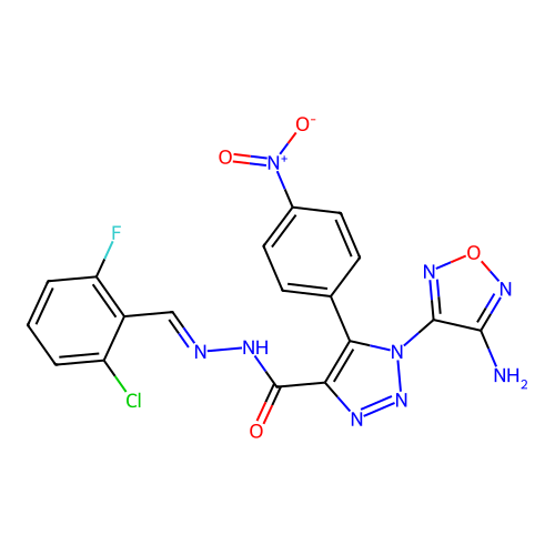 C18H11ClFN9O4 structure