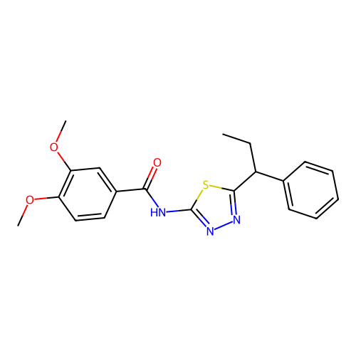 3,4-dimethoxy-N-[5-(1-phenylpropyl)-1,3,4-thiadiazol-2-yl]benzamide structure