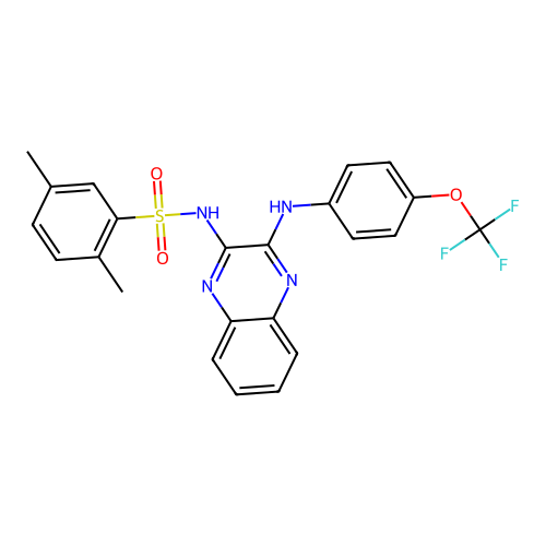 2,5-dimethyl-N-(3-((4-(trifluoromethoxy)phenyl)amino)quinoxalin-2-yl)benzenesulfonamide structure