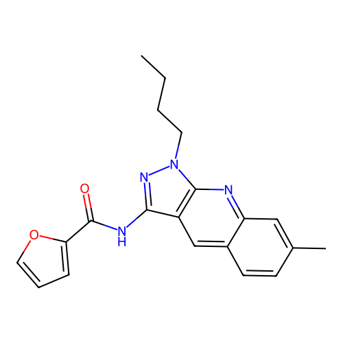 N-(1-butyl-7-methylpyrazolo[3,4-b]quinolin-3-yl)furan-2-carboxamide structure