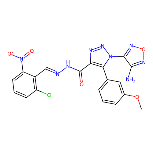 (E)-1-(4-amino-1,2,5-oxadiazol-3-yl)-N'-(2-chloro-6-nitrobenzylidene)-5-(3-methoxyphenyl)-1H-1,2,3-triazole-4-carbohydrazide structure