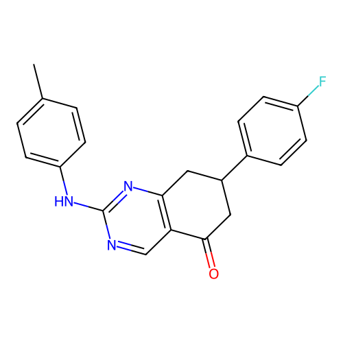 7-(4-fluorophenyl)-2-(4-methylanilino)-7,8-dihydro-6H-quinazolin-5-one structure