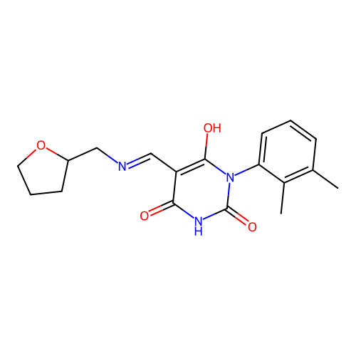 1-(2,3-dimethylphenyl)-5-[(oxolan-2-ylmethylamino)methylidene]-1,3-diazinane-2,4,6-trione structure