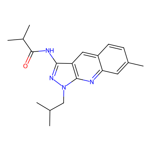 2-methyl-N-[7-methyl-1-(2-methylpropyl)pyrazolo[3,4-b]quinolin-3-yl]propanamide structure