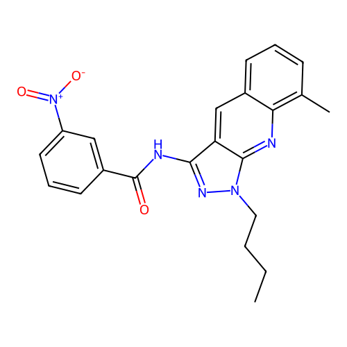N-(1-butyl-8-methylpyrazolo[3,4-b]quinolin-3-yl)-3-nitrobenzamide structure