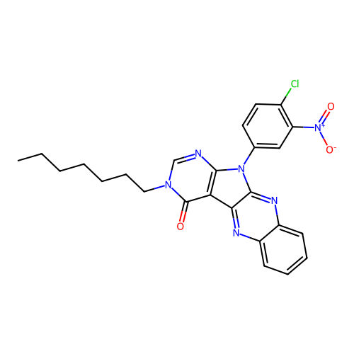 11-(4-chloro-3-nitrophenyl)-3-heptyl-3,11-dihydro-4H-pyrimido[5',4':4,5]pyrrolo[2,3-b]quinoxalin-4-one structure
