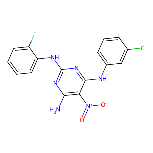 {4-Amino-6-[(3-chlorophenyl)amino]-5-nitropyrimidin-2-yl}(2-fluorophenyl)amine structure