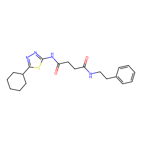 N'-(5-cyclohexyl-1,3,4-thiadiazol-2-yl)-N-phenethylbutanediamide structure