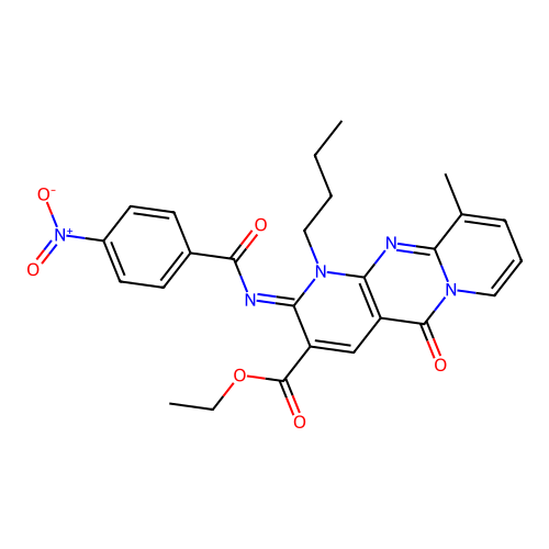 (Z)-ethyl 1-butyl-10-methyl-2-((4-nitrobenzoyl)imino)-5-oxo-2,5-dihydro-1H-dipyrido[1,2-a:2',3'-d]pyrimidine-3-carboxylate structure