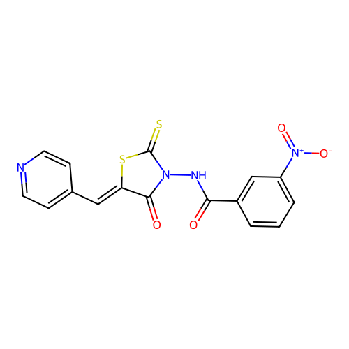 (Z)-3-nitro-N-(4-oxo-5-(pyridin-4-ylmethylene)-2-thioxothiazolidin-3-yl)benzamide structure