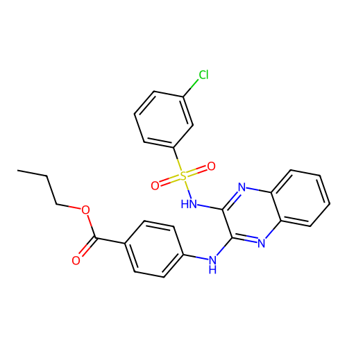 Propyl 4-[(3-{[(3-chlorophenyl)sulfonyl]amino}quinoxalin-2-yl)amino]benzoate structure