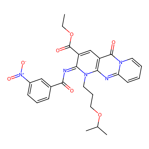 (Z)-ethyl 1-(3-isopropoxypropyl)-2-((3-nitrobenzoyl)imino)-5-oxo-2,5-dihydro-1H-dipyrido[1,2-a:2',3'-d]pyrimidine-3-carboxylate structure