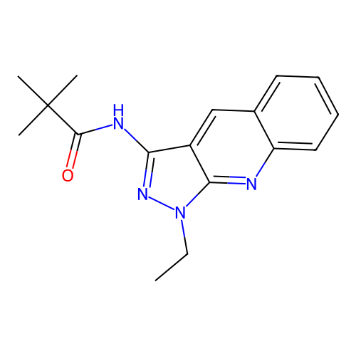 N-(1-ethylpyrazolo[3,4-b]quinolin-3-yl)-2,2-dimethylpropanamide structure