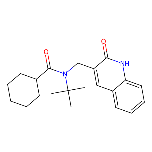 N-tert-butyl-N-[(2-oxo-1,2-dihydroquinolin-3-yl)methyl]cyclohexanecarboxamide structure