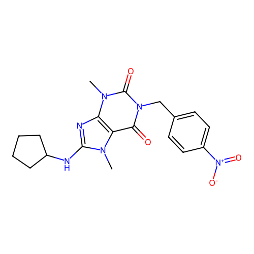 8-(cyclopentylamino)-3,7-dimethyl-1-(4-nitrobenzyl)-3,7-dihydro-1H-purine-2,6-dione structure