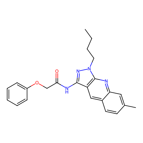 N-(1-butyl-7-methylpyrazolo[3,4-b]quinolin-3-yl)-2-phenoxyacetamide structure