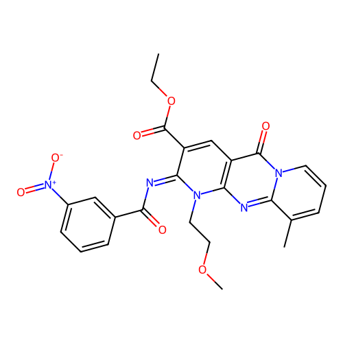 (Z)-ethyl 1-(2-methoxyethyl)-10-methyl-2-((3-nitrobenzoyl)imino)-5-oxo-2,5-dihydro-1H-dipyrido[1,2-a:2',3'-d]pyrimidine-3-carboxylate structure