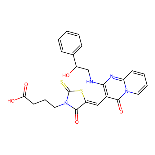 (Z)-4-(5-((2-((2-hydroxy-2-phenylethyl)amino)-4-oxo-4H-pyrido[1,2-a]pyrimidin-3-yl)methylene)-4-oxo-2-thioxothiazolidin-3-yl)butanoic acid structure