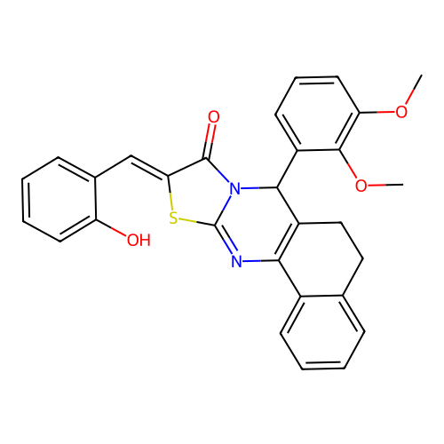 (10Z)-7-(2,3-dimethoxyphenyl)-10-(2-hydroxybenzylidene)-5,7-dihydro-6H-benzo[h][1,3]thiazolo[2,3-b]quinazolin-9(10H)-one structure