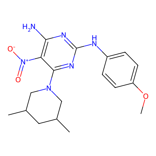 6-(3,5-dimethylpiperidin-1-yl)-2-N-(4-methoxyphenyl)-5-nitropyrimidine-2,4-diamine structure