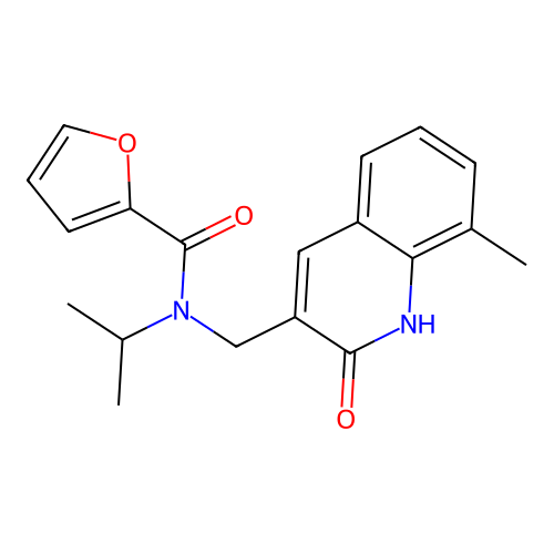 N-((2-hydroxy-8-methylquinolin-3-yl)methyl)-N-isopropylfuran-2-carboxamide structure