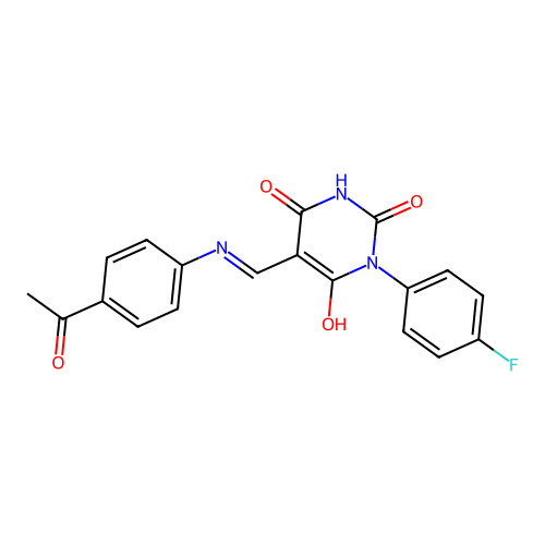 (5E)-5-[(4-acetylanilino)methylidene]-1-(4-fluorophenyl)-1,3-diazinane-2,4,6-trione structure