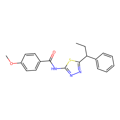 4-methoxy-N-(5-(1-phenylpropyl)-1,3,4-thiadiazol-2-yl)benzamide structure
