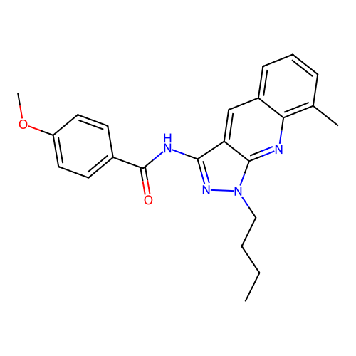 N-(1-butyl-8-methylpyrazolo[3,4-b]quinolin-3-yl)-4-methoxybenzamide structure