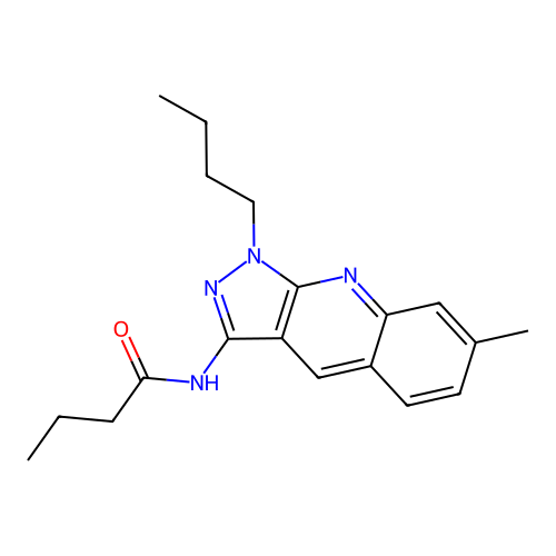 N-(1-butyl-7-methylpyrazolo[3,4-b]quinolin-3-yl)butanamide structure