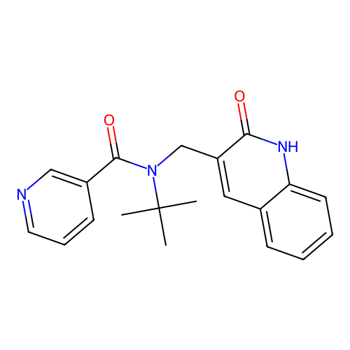 N-tert-butyl-N-[(2-oxo-1H-quinolin-3-yl)methyl]pyridine-3-carboxamide structure