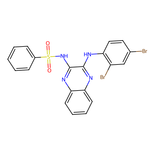 N-[(2Z)-3-[(2,4-dibromophenyl)amino]quinoxalin-2(1H)-ylidene]benzenesulfonamide structure