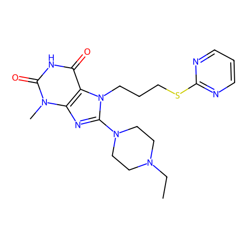 8-(4-ethylpiperazin-1-yl)-3-methyl-7-(3-pyrimidin-2-ylsulfanylpropyl)purine-2,6-dione structure