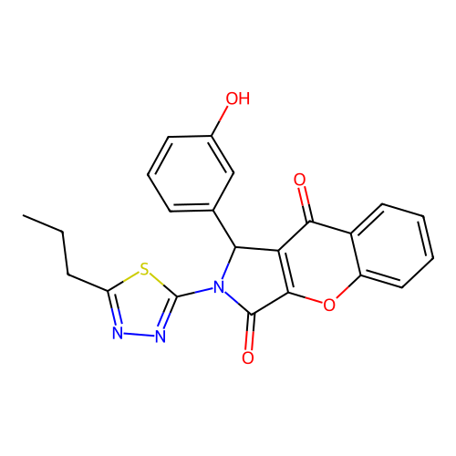1-(3-hydroxyphenyl)-2-(5-propyl-1,3,4-thiadiazol-2-yl)-1,2-dihydrochromeno[2,3-c]pyrrole-3,9-dione structure