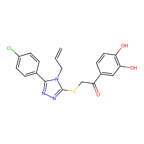 2-[[5-(4-chlorophenyl)-4-prop-2-enyl-1,2,4-triazol-3-yl]sulfanyl]-1-(3,4-dihydroxyphenyl)ethanone structure