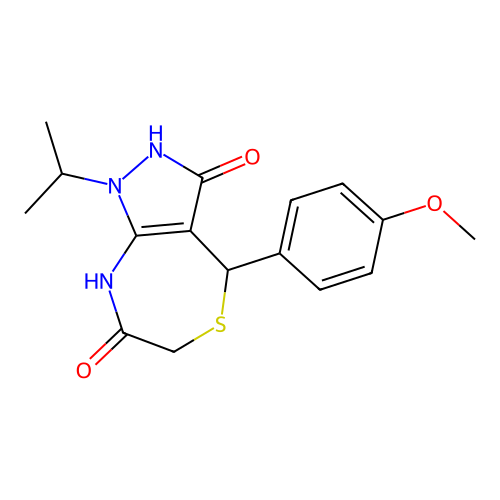 3-hydroxy-1-isopropyl-4-(4-methoxyphenyl)-6,8-dihydro-1H-pyrazolo[3,4-e][1,4]thiazepin-7(4H)-one structure